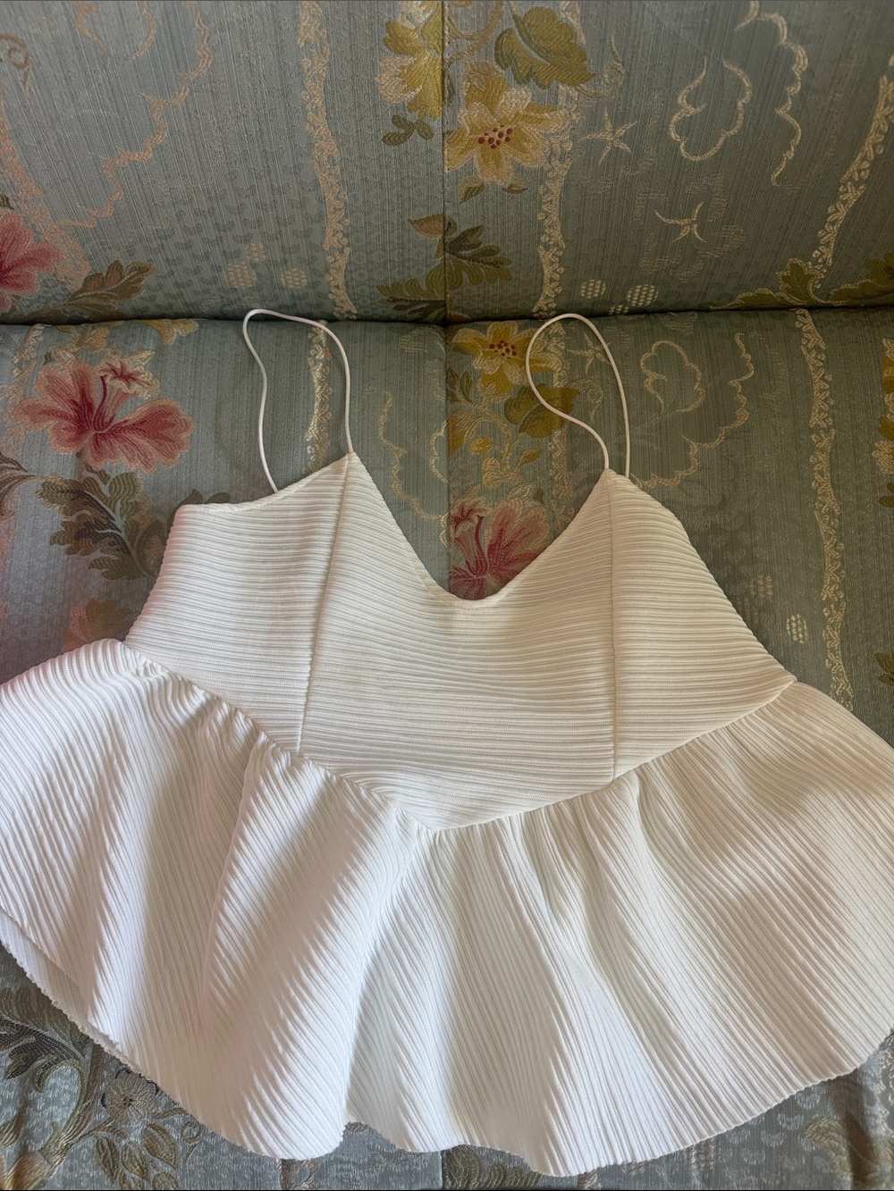 Zara White Ribbed Peplum Camisole